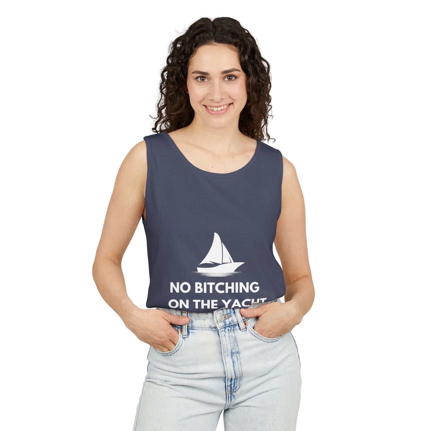 Unisex Garment-Dyed Tank Top, Relaxed Summer Top, Nautical Humor Shirt, Beach Party Attire, Sailing Gift