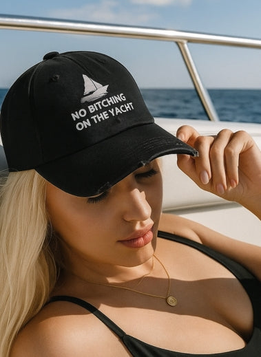 Unisex Distressed Yacht Cap - "No Bitching on the Yacht"