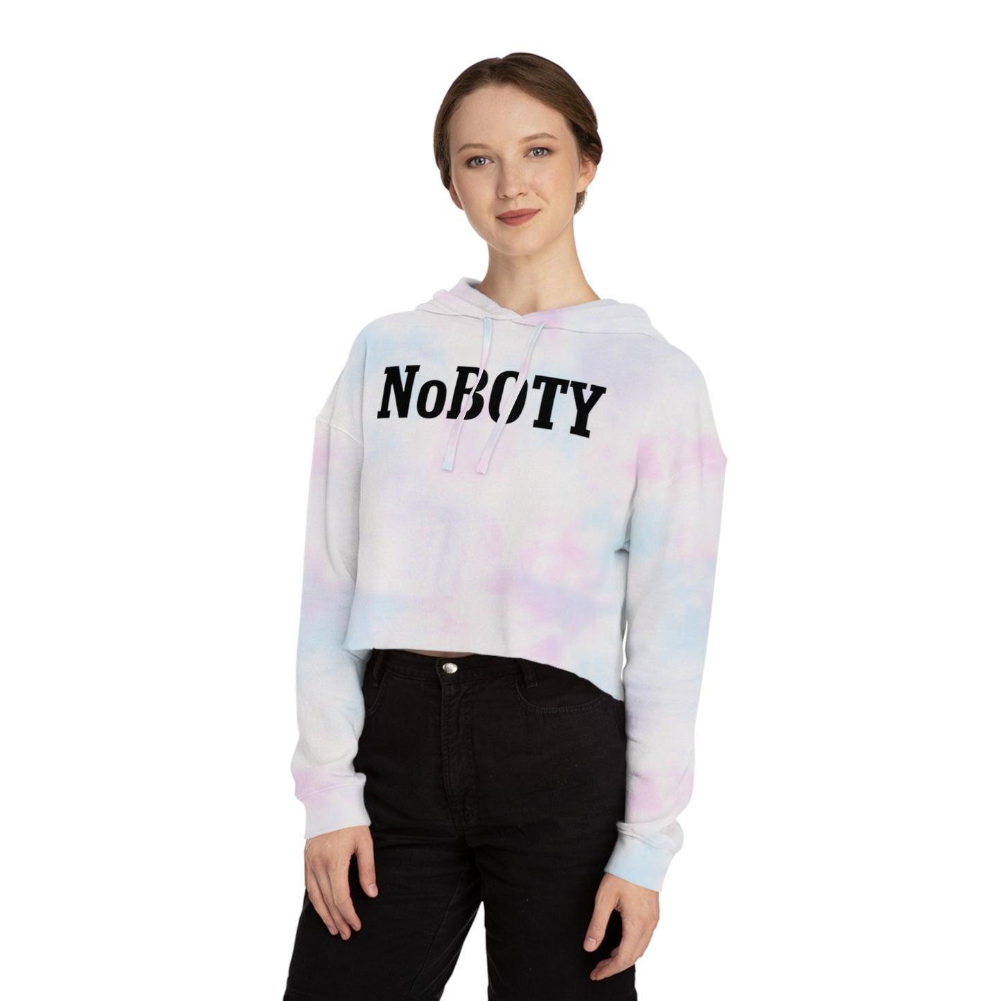 Cropped Hooded Sweatshirt with NoBOty Design, Trendy Casual Wear, Gift for Her, Cozy Layering Top, Perfect for Spring, Gym Style