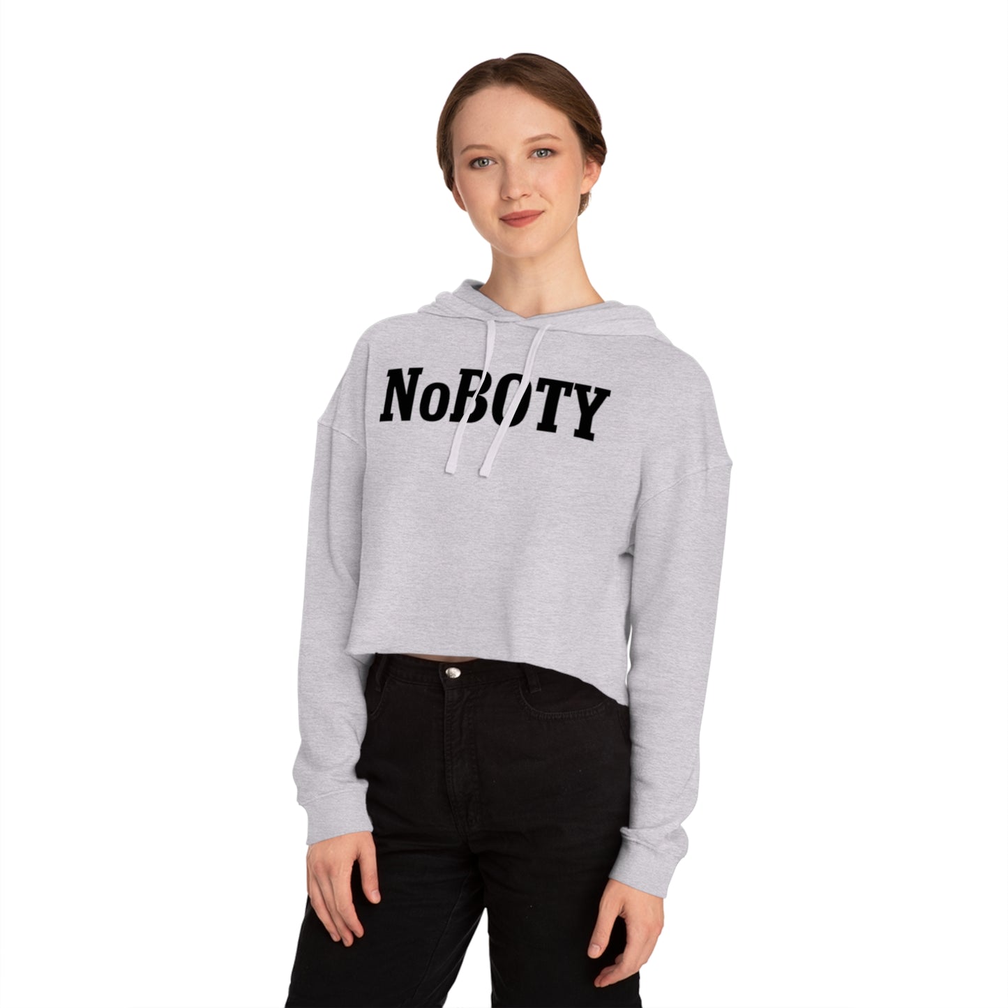 Cropped Hooded Sweatshirt with NoBOty Design, Trendy Casual Wear, Gift for Her, Cozy Layering Top, Perfect for Spring, Gym Style