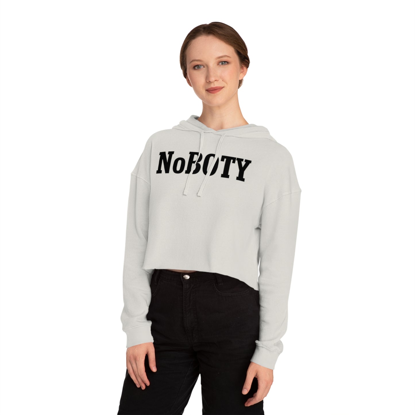 Cropped Hooded Sweatshirt with NoBOty Design, Trendy Casual Wear, Gift for Her, Cozy Layering Top, Perfect for Spring, Gym Style