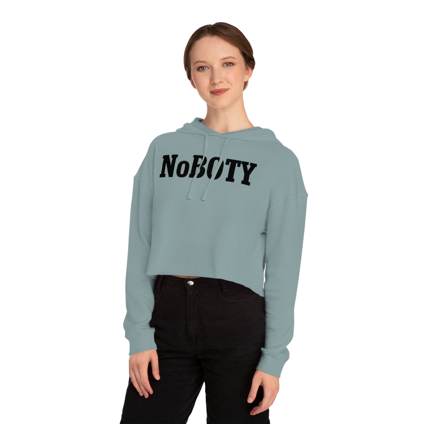 Cropped Hooded Sweatshirt with NoBOty Design, Trendy Casual Wear, Gift for Her, Cozy Layering Top, Perfect for Spring, Gym Style
