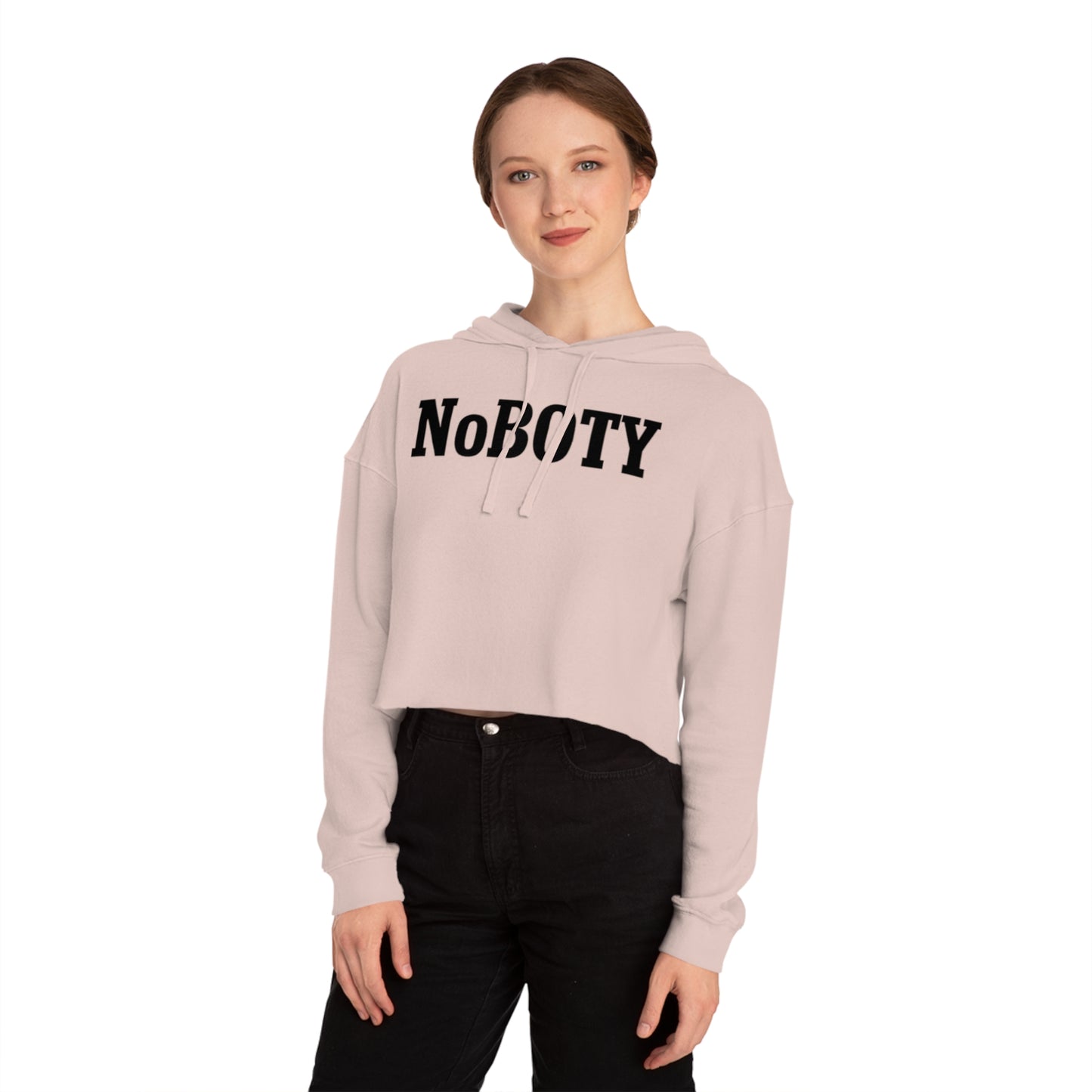Cropped Hooded Sweatshirt with NoBOty Design, Trendy Casual Wear, Gift for Her, Cozy Layering Top, Perfect for Spring, Gym Style