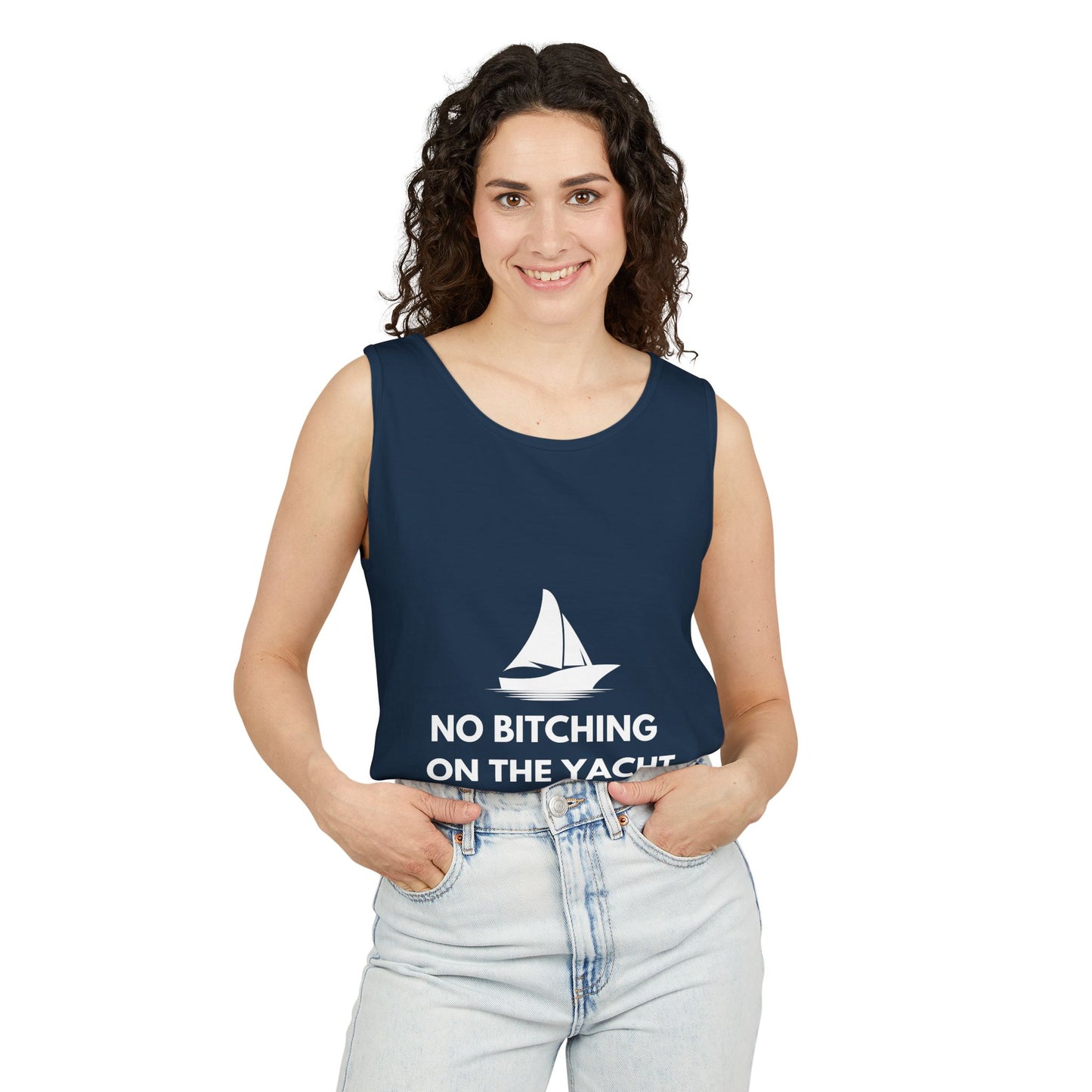 Unisex Garment-Dyed Tank Top, Relaxed Summer Top, Nautical Humor Shirt, Beach Party Attire, Sailing Gift