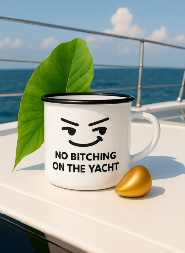Sailor's Enamel Camp Cup - "No Bitching on the Yacht"