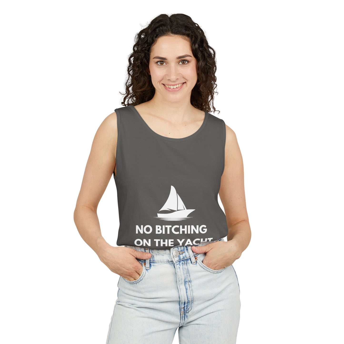 Unisex Garment-Dyed Tank Top, Relaxed Summer Top, Nautical Humor Shirt, Beach Party Attire, Sailing Gift