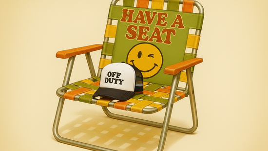 Now place the Off Duty Trucker Cap on the chair